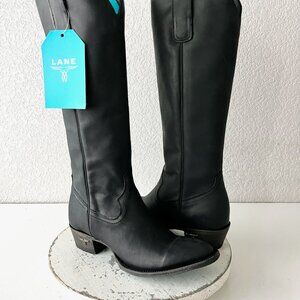 Lane PLAIN JANE Black Cowboy Boots Western Cowgirl Mid Calf Tall Womens Size 7.5